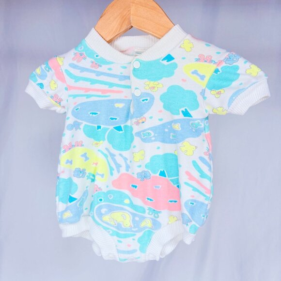 Vintage Pastel Fish Duck Ladybug Short Sleeve Onesie Bubble Romper Outfit 3m - Picture 8 of 8